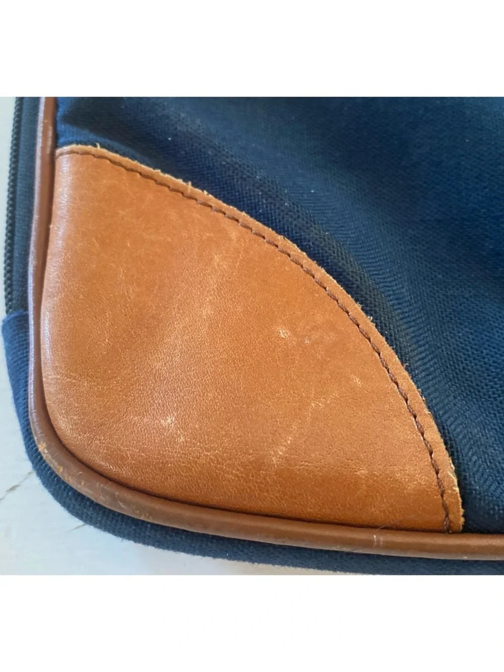 L.L. Bean Navy and Canvas Portfolio/Laptop Case with British Tan Leather Trim